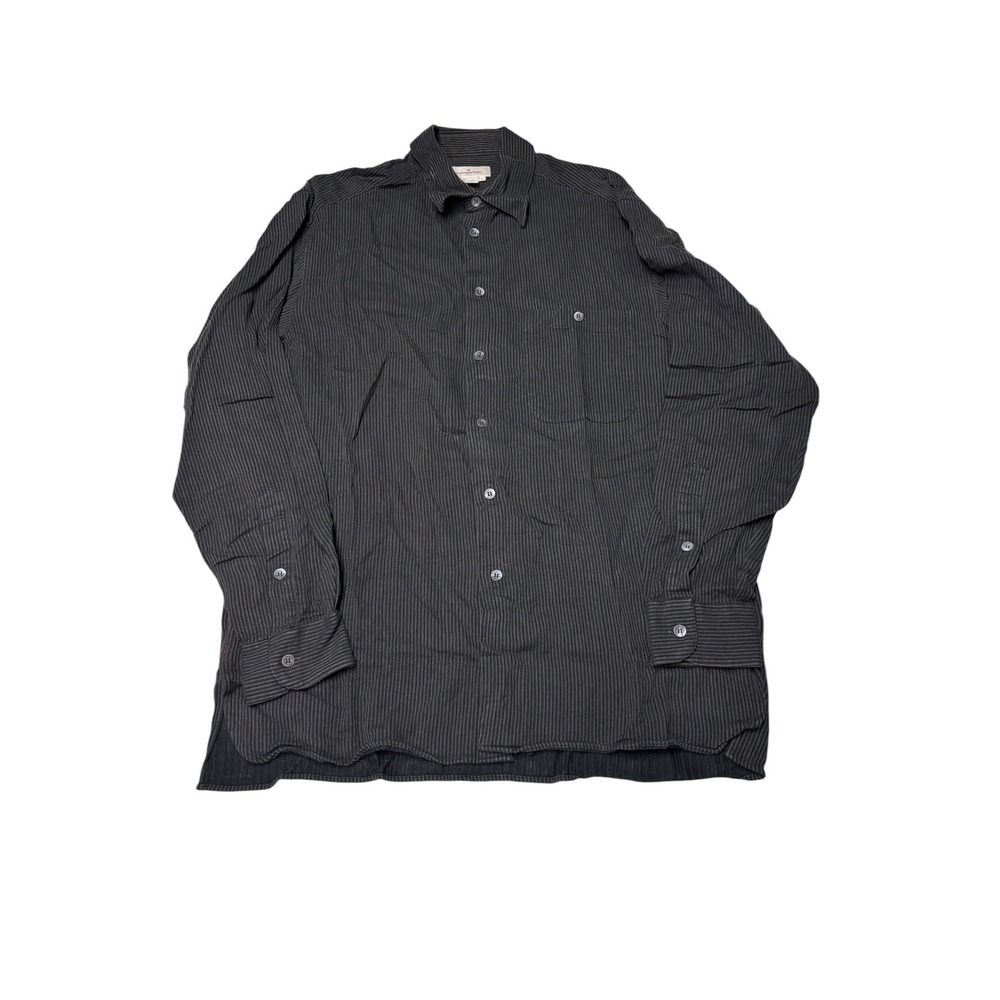 Ermenegildo Zegna Mens Large Brown Charcoal Striped Cotton Rayon Shirt Italy